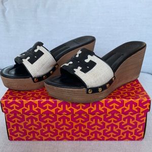 Tory Burch wedge slide - black/natural size 8.5
